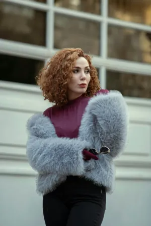Fur Jacket And Burgundy Top