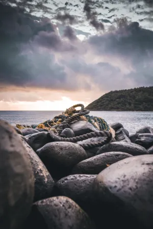 Rope And Rocks At Sunset
