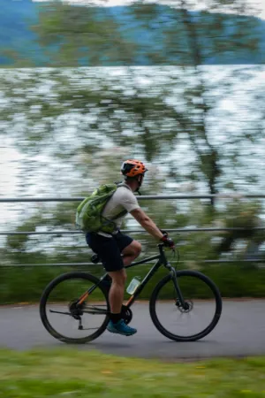Bicyclist By The Lake