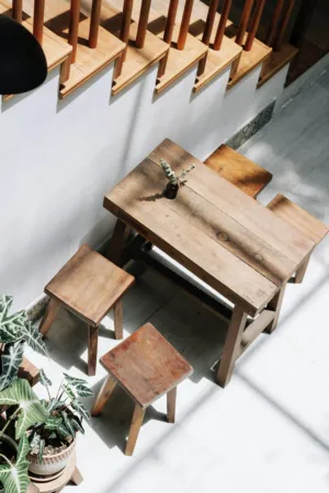 Wooden Table And Stools