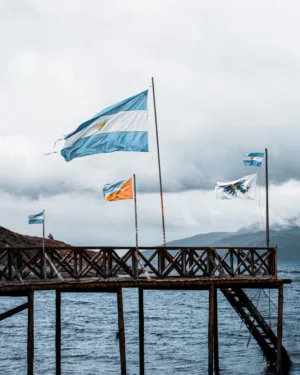 Argentine Flags On A Pier
