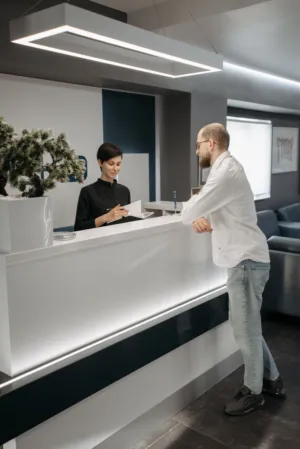 Modern Reception Desk Interaction