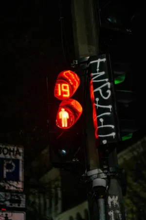 Urban Traffic Light At Night