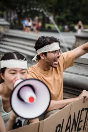 Protestors With Bandages