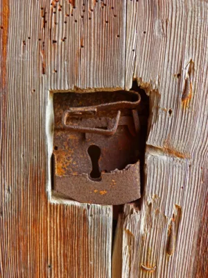 Rusty Lock On Weathered Wood