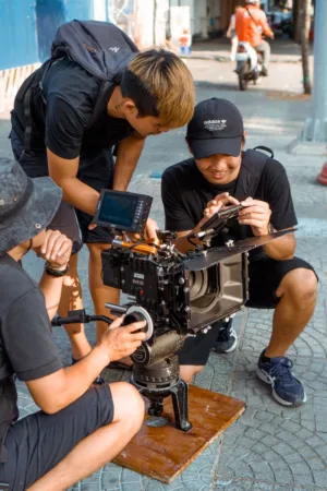 Film Crew Working On Set