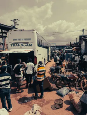 Market Scene With Bus
