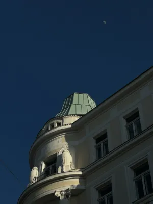 Art Deco Building With Moon