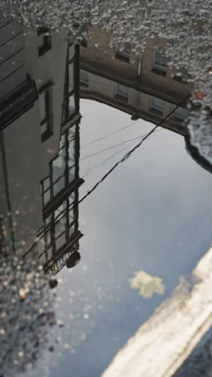 Reflection Of Buildings In Puddle
