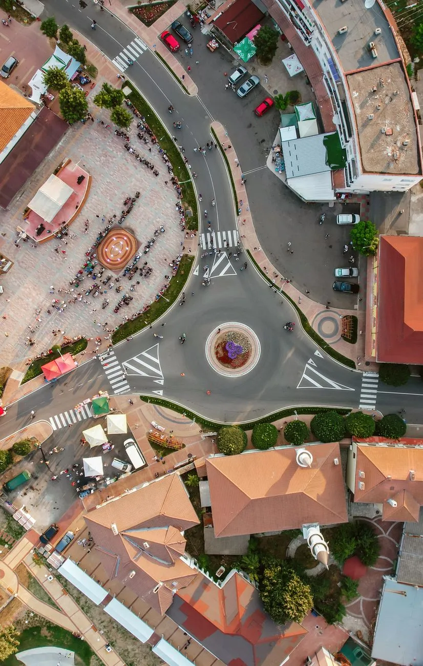 Aerial View Of A Busy Town Square