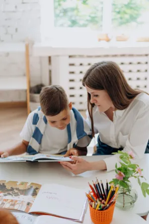 Mother And Son Reading Together