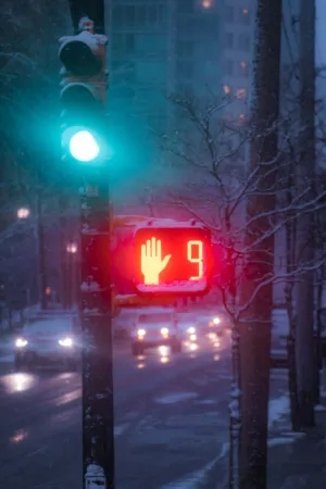 Snowy City Street At Night