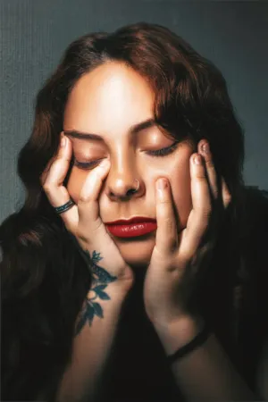 Tired Woman With Red Lipstick