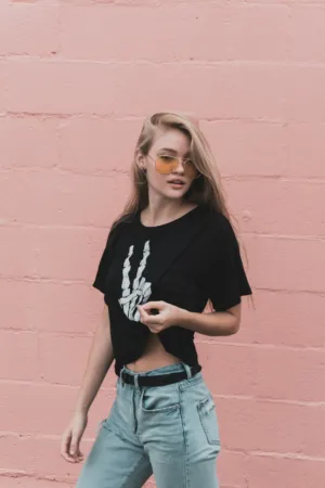 Teenager In Black T-Shirt And Sunglasses