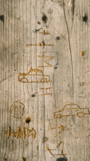 Wooden Surface With Car Drawings