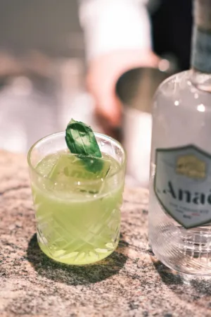 Green Cocktail With Basil Garnish