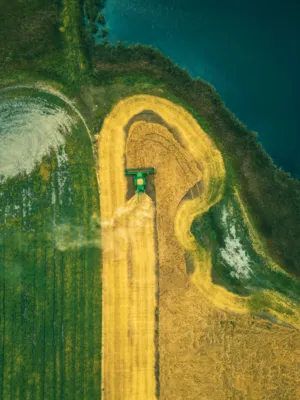 Aerial View Of A Combine Harvester
