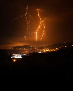 Lightning Strike Over Cityscape