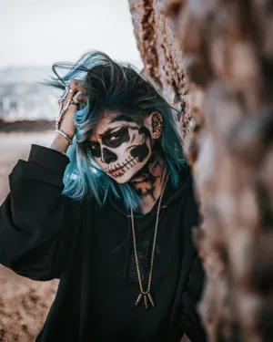 Skull Makeup And Blue Hair