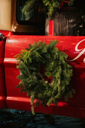 Christmas Wreath On Red Truck