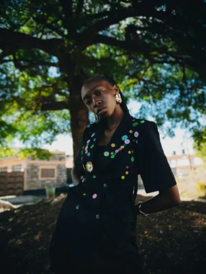 Black Dress With Colorful Buttons