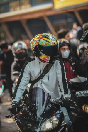 Motorcycle Rider In Colorful Helmet