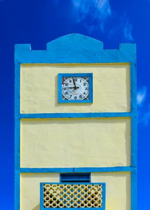 Blue And Yellow Clock Tower