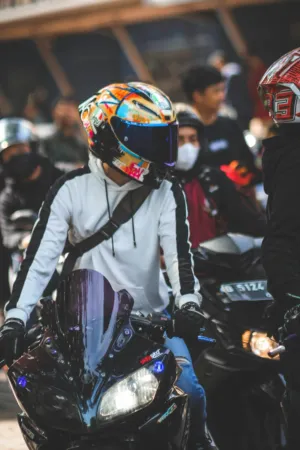Motorcycle Rider In Colorful Helmet