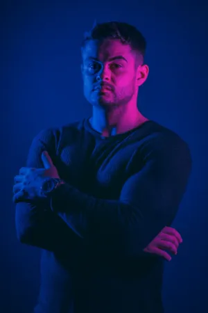 Blue And Pink Light Portrait