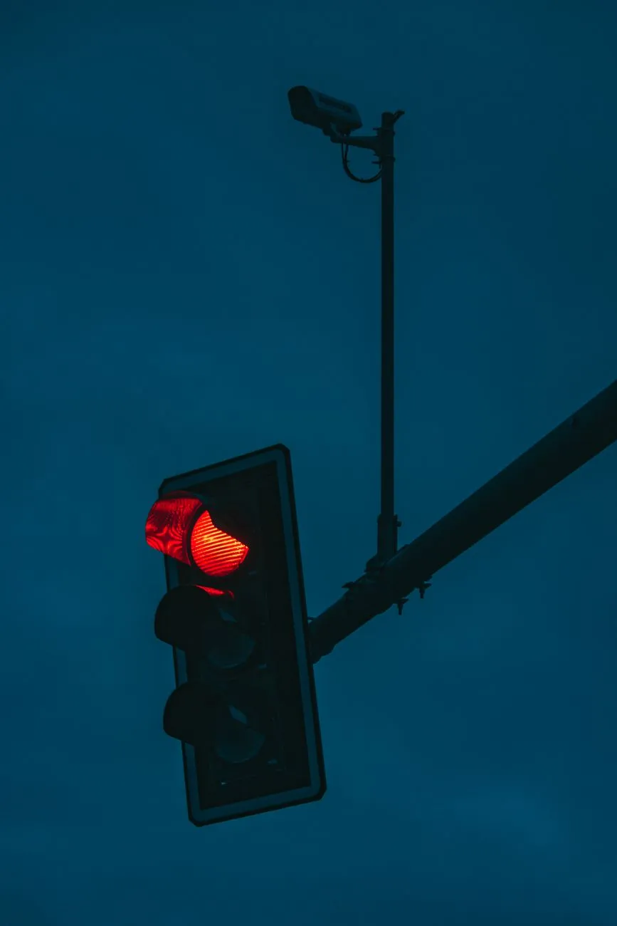 Red Traffic Light At Night