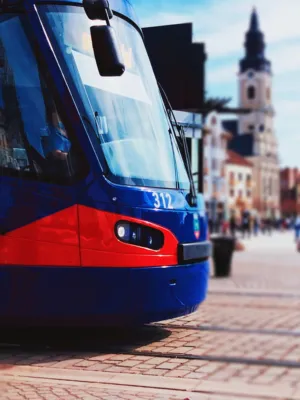 Modern Tram In Cityscape