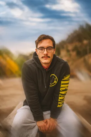 Young Man In Nirvana Hoodie