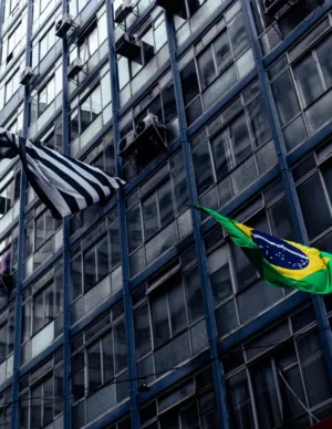 Brazilian Flags On Modern Building
