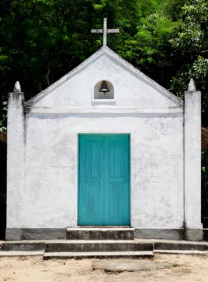 White Church With Blue Door
