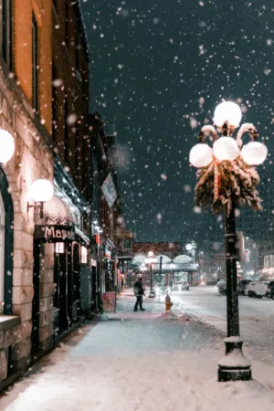Snowy City Street At Night