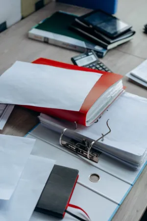 Office Desk With Documents And Stationery