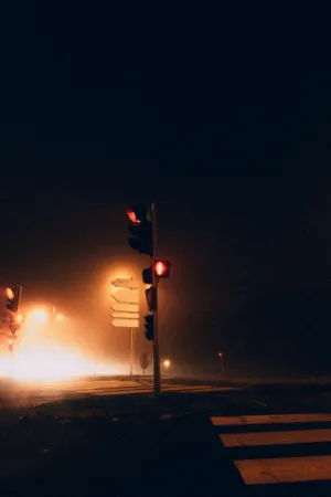Foggy Night Traffic Lights