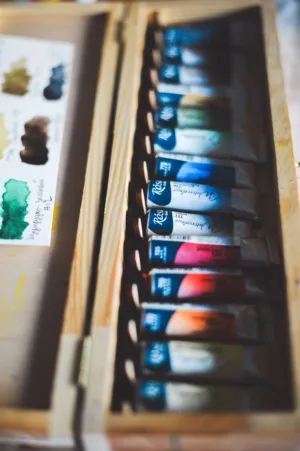 Paint Tubes In A Wooden Box