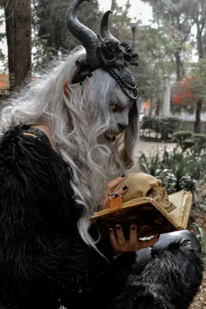 Gothic Character With Horns And Skull