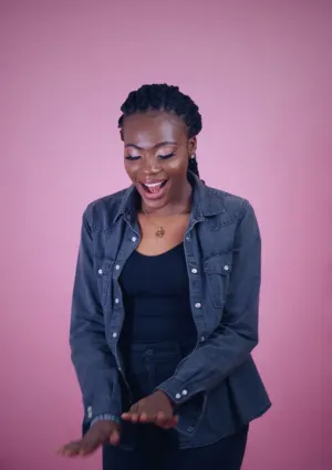 Laughing Woman In Denim Jacket