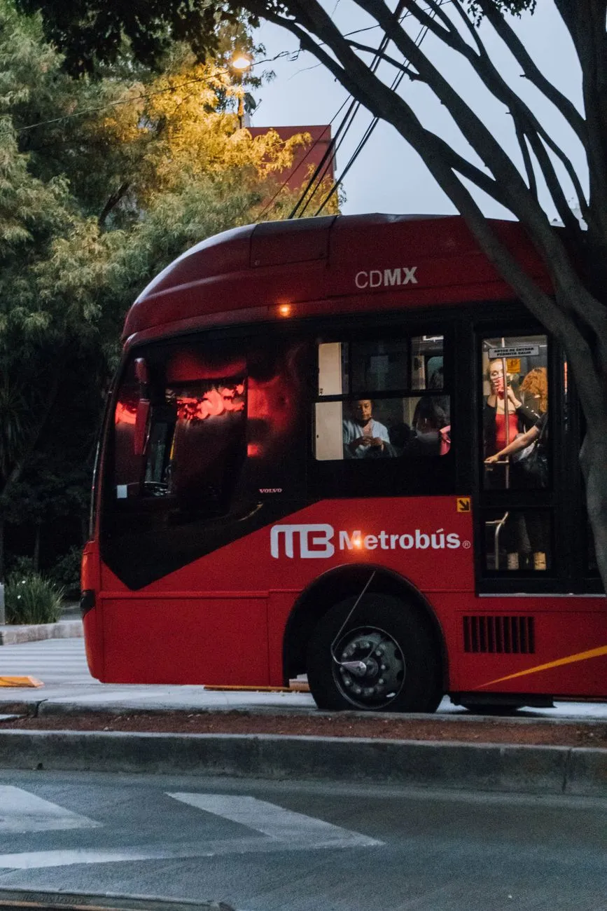 Red Metrobus In Mexico City
