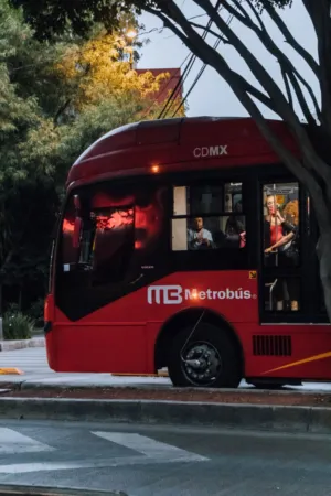 Red Metrobus In Mexico City