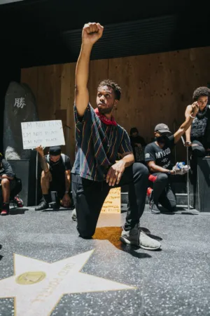 Protestor Raising Fist