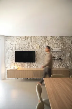 Modern Stone Wall Living Room