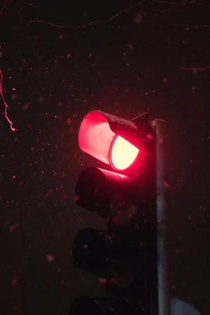 Red Traffic Light In Snow