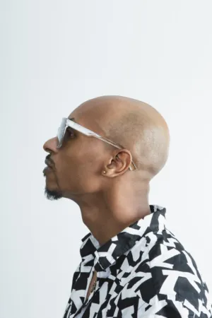 Bald Man In Abstract Print Shirt
