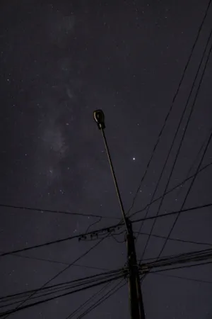 Night Sky With Street Light And Power Lines