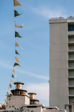 Urban Skyline With Flags