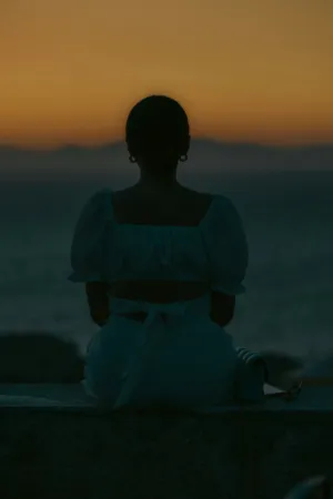 Silhouette Of A Woman Watching The Sunset
