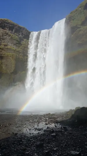 Skógafoss Waterfall With Rainbow